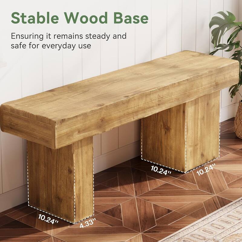 47” Farmhouse Solid Wood Bench with Thickened Seat