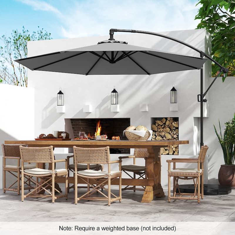 Gymax 10 FT Patio Offset Umbrella w/ X-shaped Base Infinite Tile &