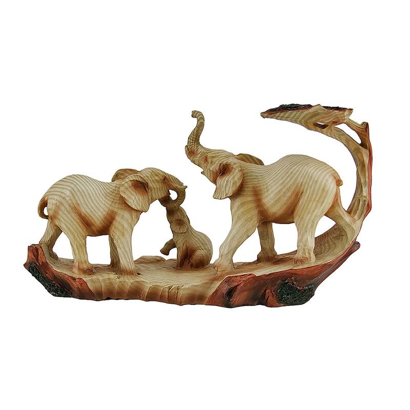 Elephant Family Safari Carved Wood Look Decorative Statue - 6.5 X 12 X 3.5 inches