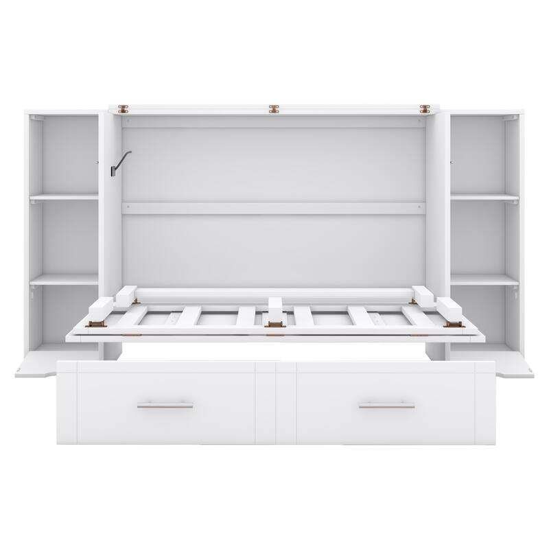 Murphy Bed with Shelves, Drawers, and LED Lighting