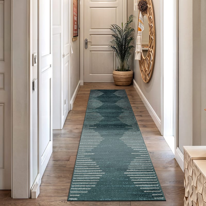 Bohemian Stripe Area Rug - 2' x 7' - Green/Teal