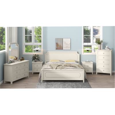 Bedroom Sets, Wood Bed with 2 Nightstands, Chest, Mirror and Dresser