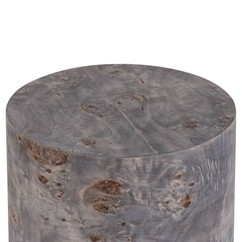 Round Burl Wood Side Table - 15" - Charcoal Gray