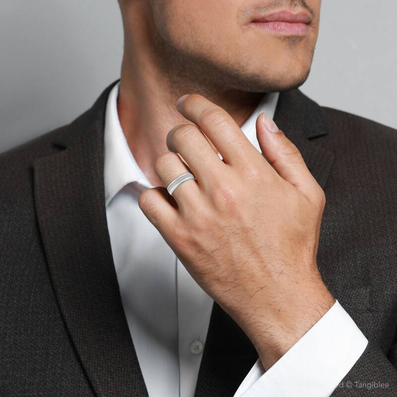 Mens White Gold Brushed Comfort Fit Wedding Band