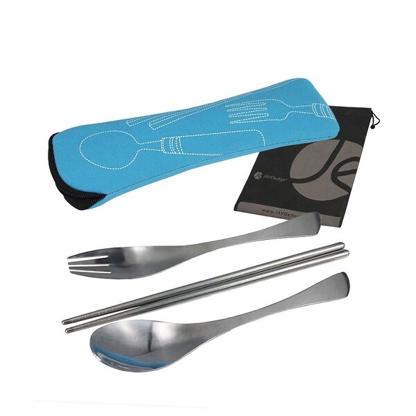 Stainless Steel Utensil Set with Travel Pouch for Lunch Bag or Camping (Fork, Spoon, and Chopsticks)