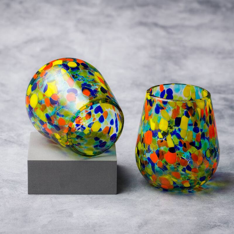 10 Strawberry Street Carnival Handblown Mexican Glass, Sets of 6