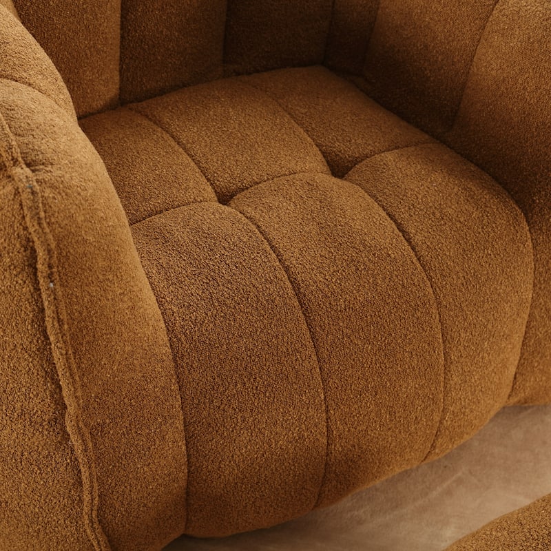 Khaki+Yellow Modern 42.5" Chenille Upholstered Buttons Tufted Accent Chair with Ottoman for Living Room