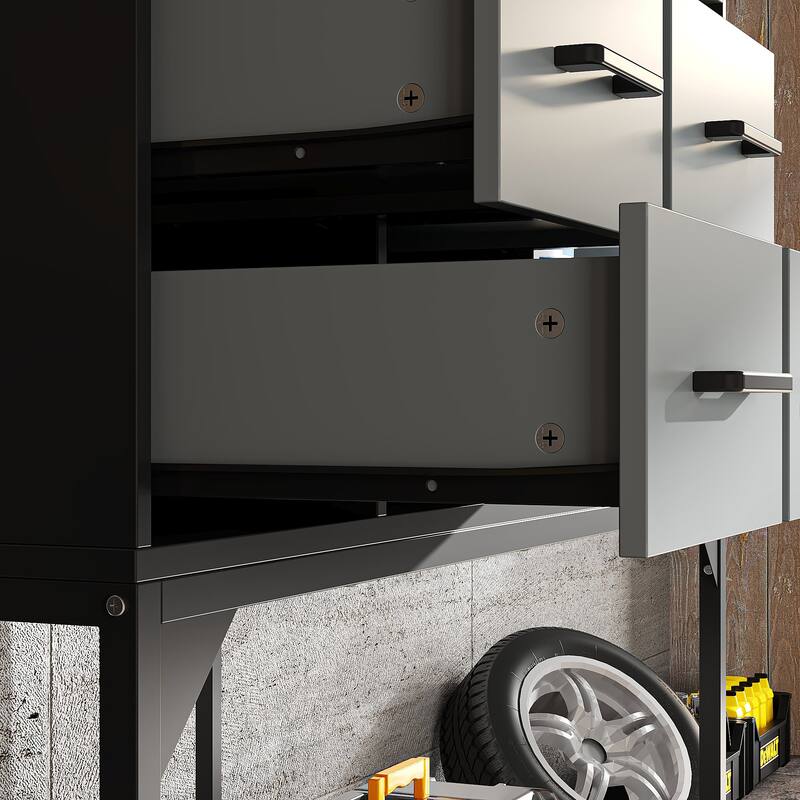 Industrial Metal Storage Cabinet with Pegboard, Adjustable Shelves and Wheels, Garage Tool Organizer with Soft-Close Doors