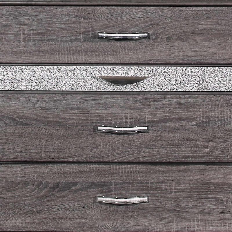 35" Grey Six Drawer Chest with Bling Jewelry Drawer for Bedroom Storage