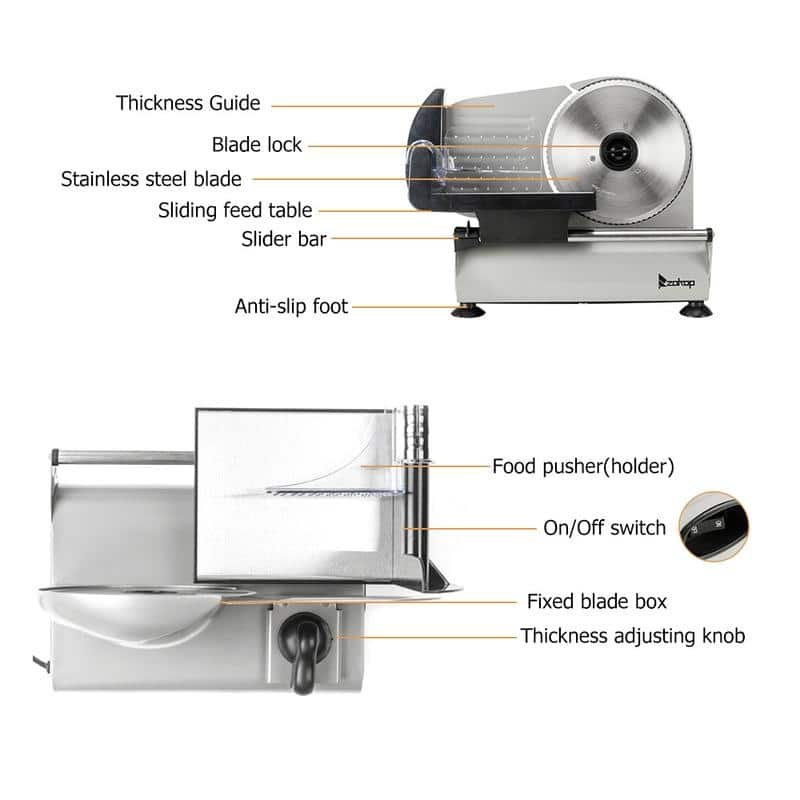 ZOKOP 110V/150W 7.5"Home Semi-automatic Stainless Steel Deli Food Slicer Belt/ Gear Cutter