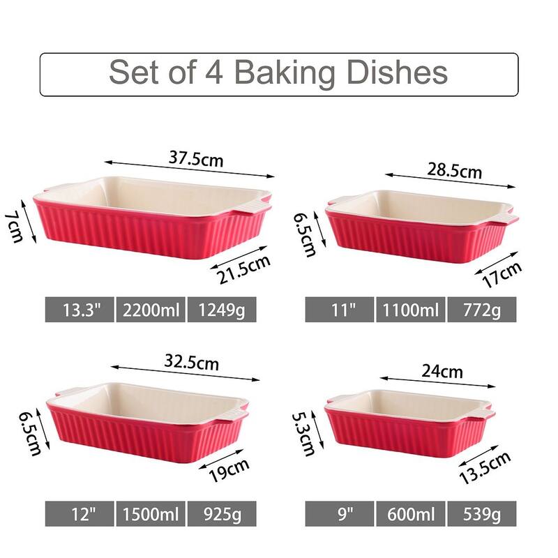 MALACASA Series Bake.Bake, Rectangle Porcelain Bakeware Set