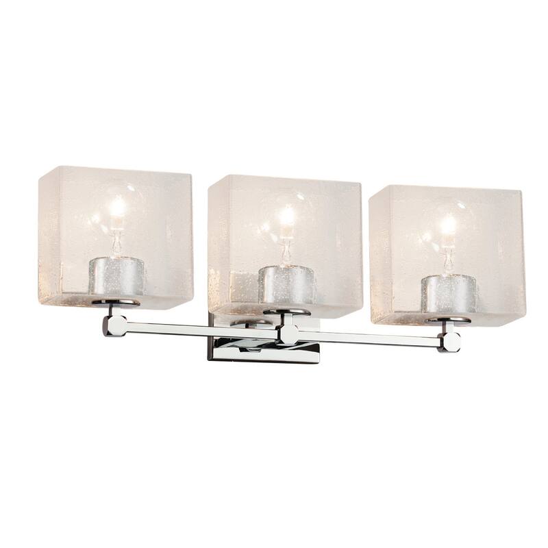 Fusion Tetra 3-Light Bath Bar, Seeded Rectangle Shade - Polished Chrome