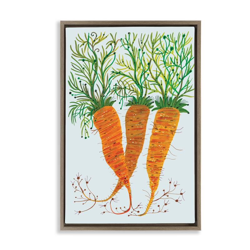 Stupell Whimsical Garden Carrots Framed Floater Canvas Wall Art Design By Kay Widdowson - 17 x 25 - Brown