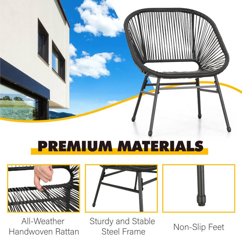 3-Piece Patio Bistro Sets, All Weather Round Wicker PE Weave Basket Chair Set of 4