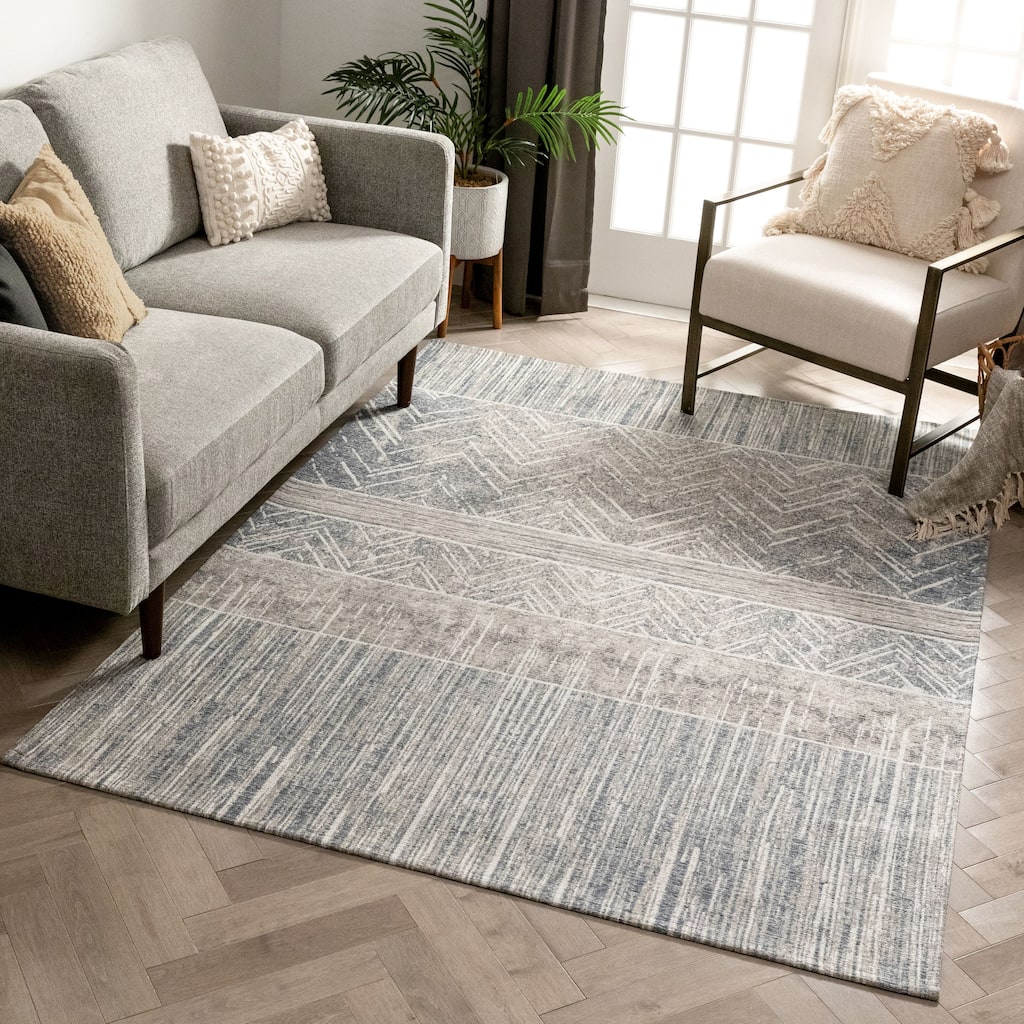 Well Woven ChaCha Agma Contemporary Distressed Abstract Waves Area Rug - 5'3" x 7'3"