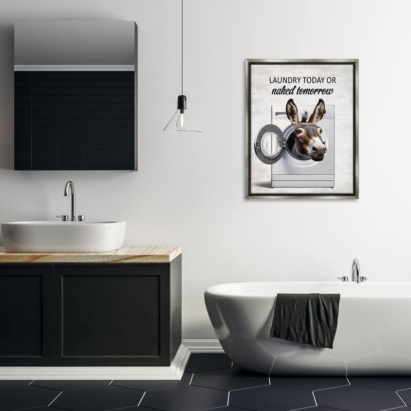 Stupell Funny Donkey Washing Machine Framed Floater Canvas Wall Art Design By Lettered and Lined