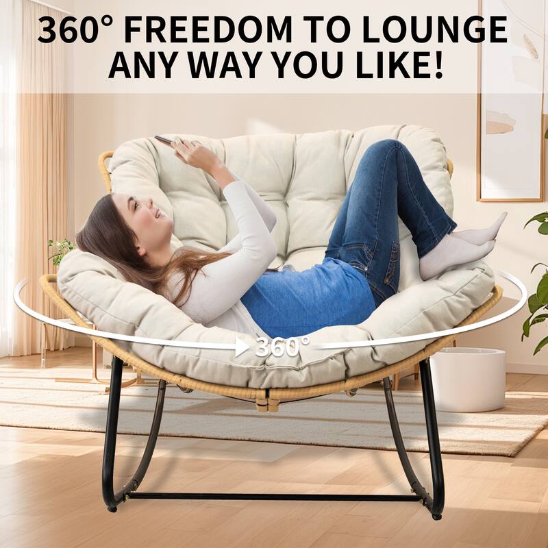 Patio Egg Rocking Chair, Rattan Wicker Lounge Chair, Modern Royal Chair for Bedroom, Living Room, Porch, Garden