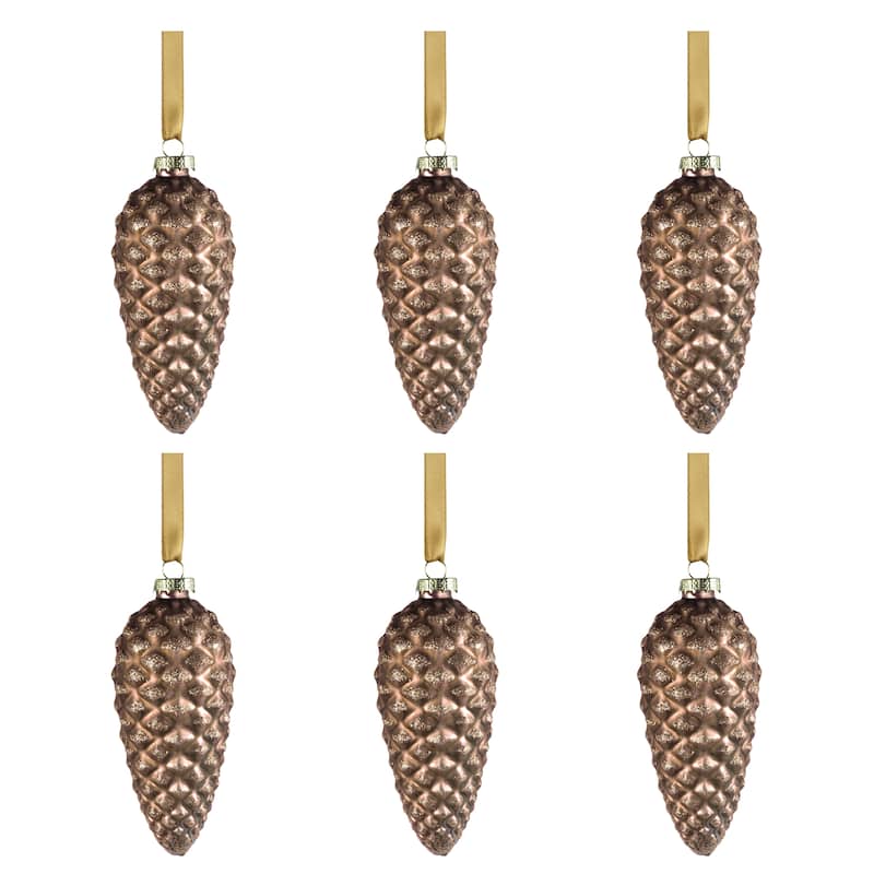 Cariad 5.25" Glass Pine Cone Ornaments, Set of 6