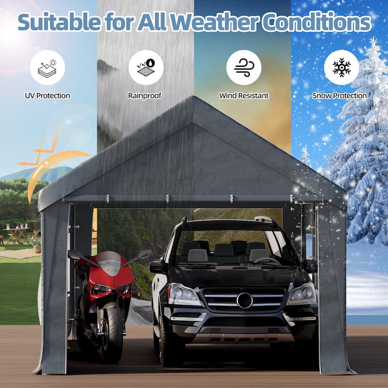 Heavy-Duty Fully Enclosed Carport - UV-Resistant, Waterproof Canopy with Roll-Up Windows & Reinforced Steel Frame