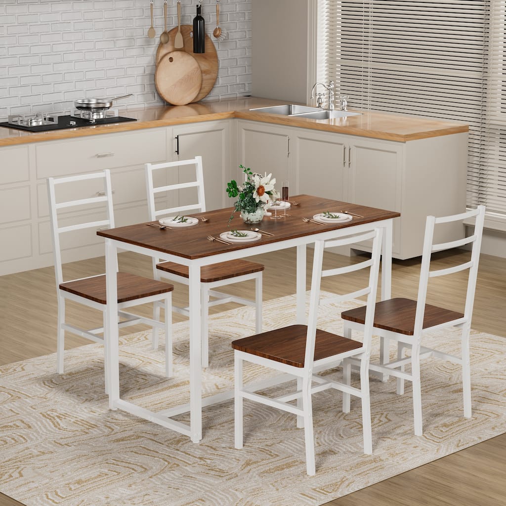 Dining Table Set for 4, Wood Kitchen Table Chairs Set, Space-Saving Design, Modern 5-Piece Dinette Set for Kitchen