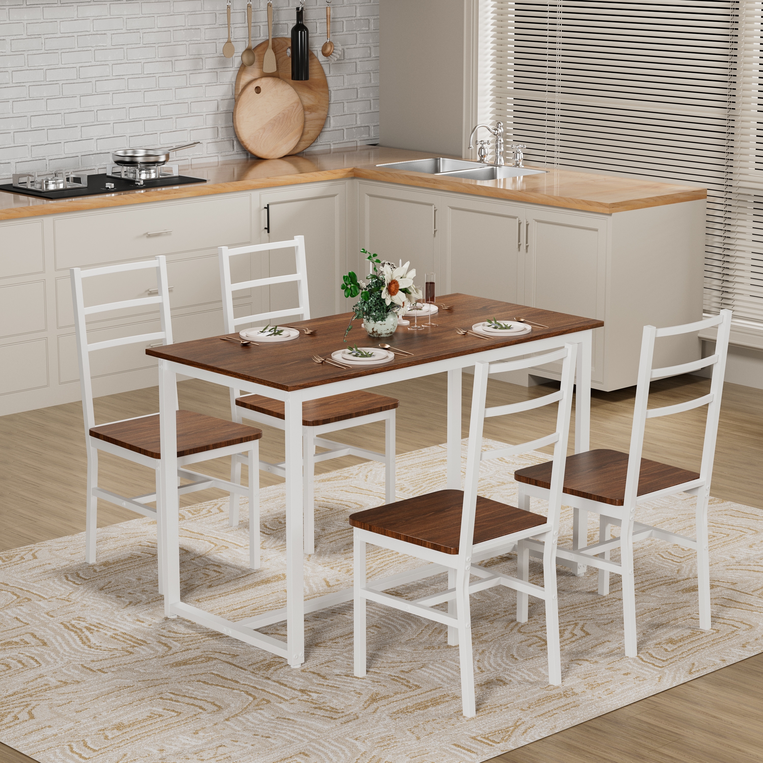 Dining Table Set for 4, Wood Kitchen Table Chairs Set, Space-Saving Design
