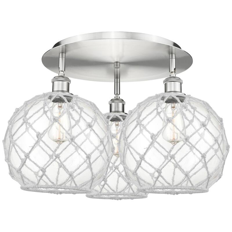 Innovations Lighting Endless Possibilities Ballston - Farmhouse Rope - 3 Light 22" Flush Mount - Clear Glass with White Rope/Satin Nickel