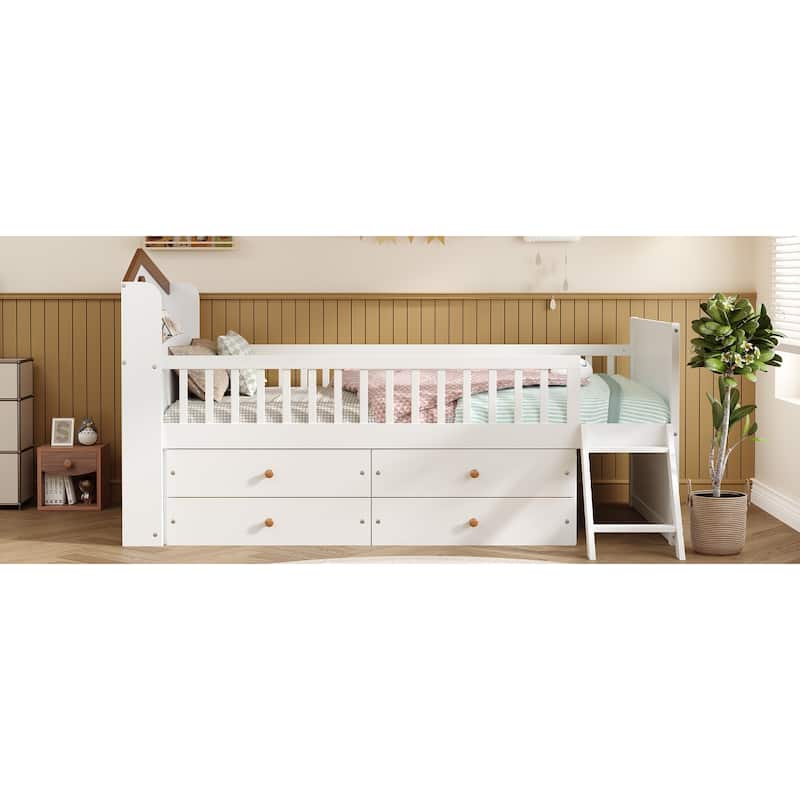 Twin Bed Frame with Storage 4 Drawers
