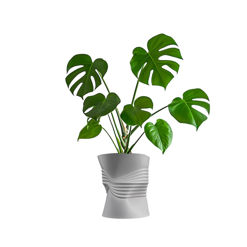 happimess Brent MidCentury Modern Indoor Crushed Can Eco-Friendly 3D Printed Planter with Drainage - Platinum