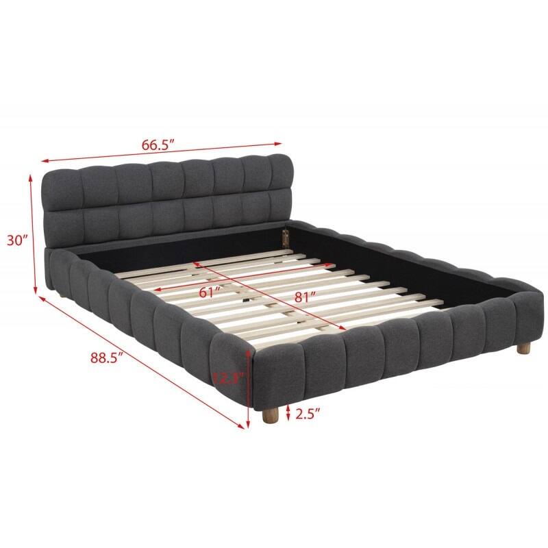 Queen Size Fabric Upholstered Low Profile Platform Bed Frame, Gray