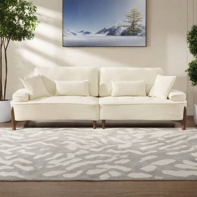 103" Foam 3-Seater Sofa with 4 Pillows and Solid Wood Frame - 600LB Capacity Breathable Sectional - Beige