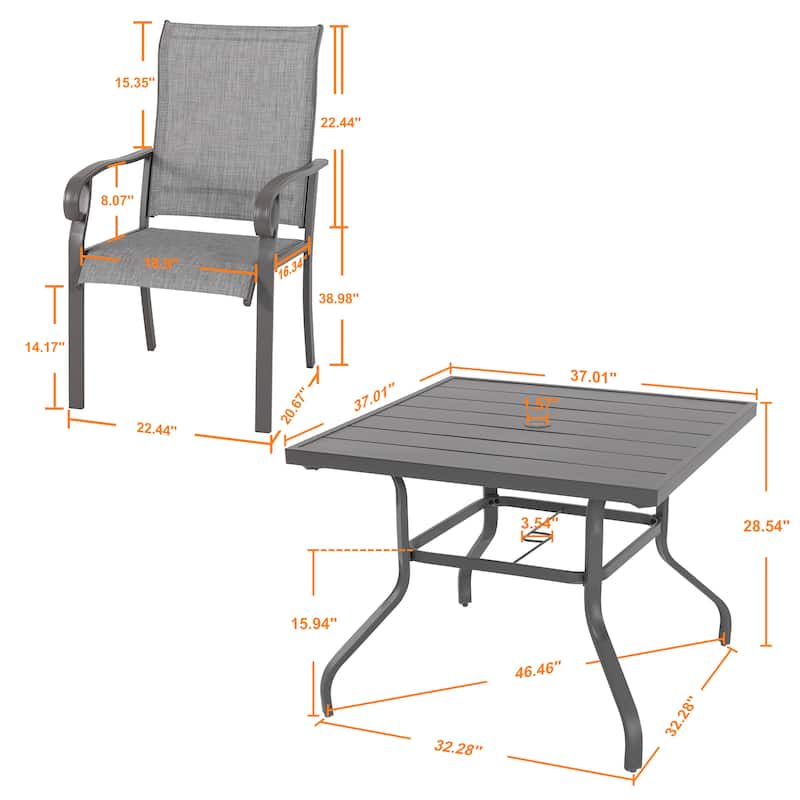 Outdoor 5-Piece Dining Set, Textilene Fabric Chairs and 37'' Square Dining Table - 37 inches table
