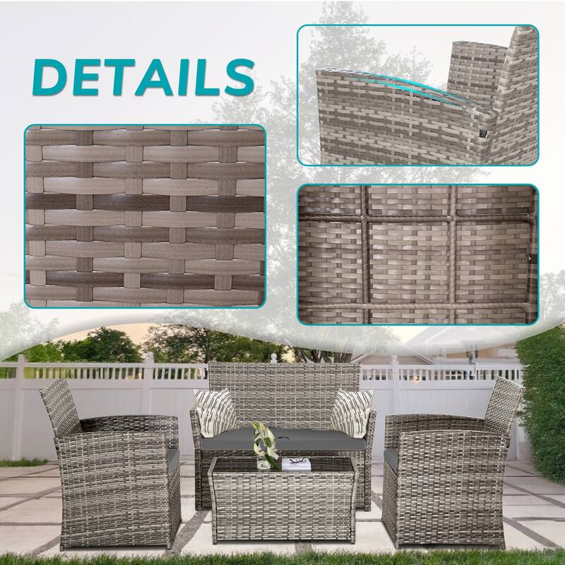 4-Piece Wicker Outdoor Sofa Set, 1 Loveseats, 2 Single Sofas, 1 Table