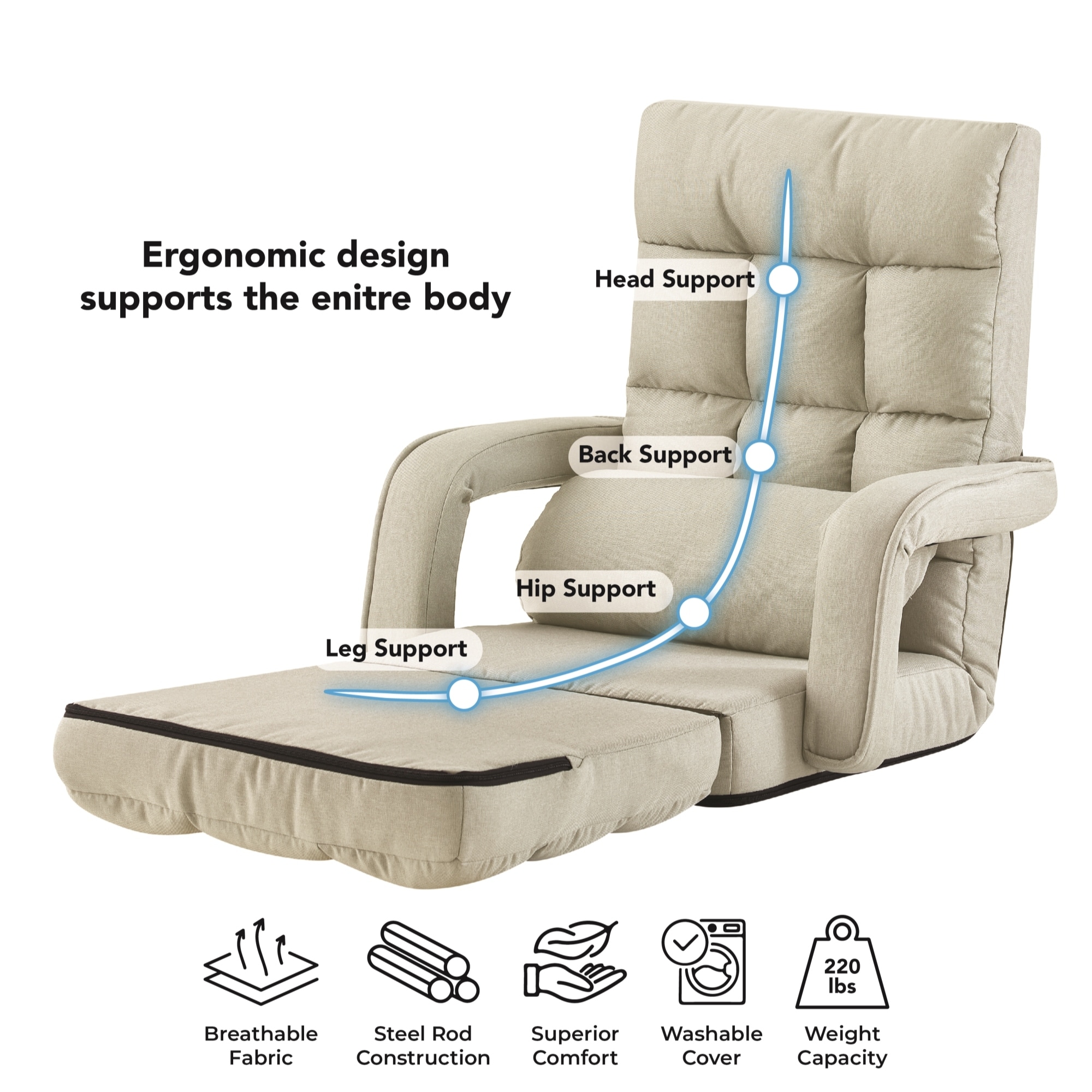 Danya 5 Adjustable Positions Recliner/Floor Chair - Brown