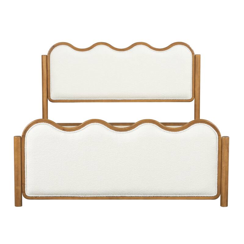 Christopher Knight Home - Modern Upholstered Boucle Bed Frame with Wooden Legs with Wavy Curved Headboard
