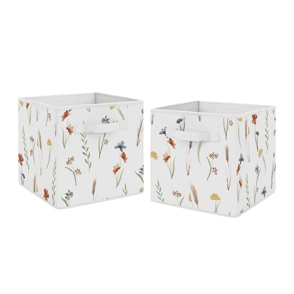 slide 2 of 4, Sweet Jojo Designs Boho Floral Garden Flower Girl Foldable Fabric Storage Bins Watercolor Bohemian Farmhouse Vintage Shabby Chic