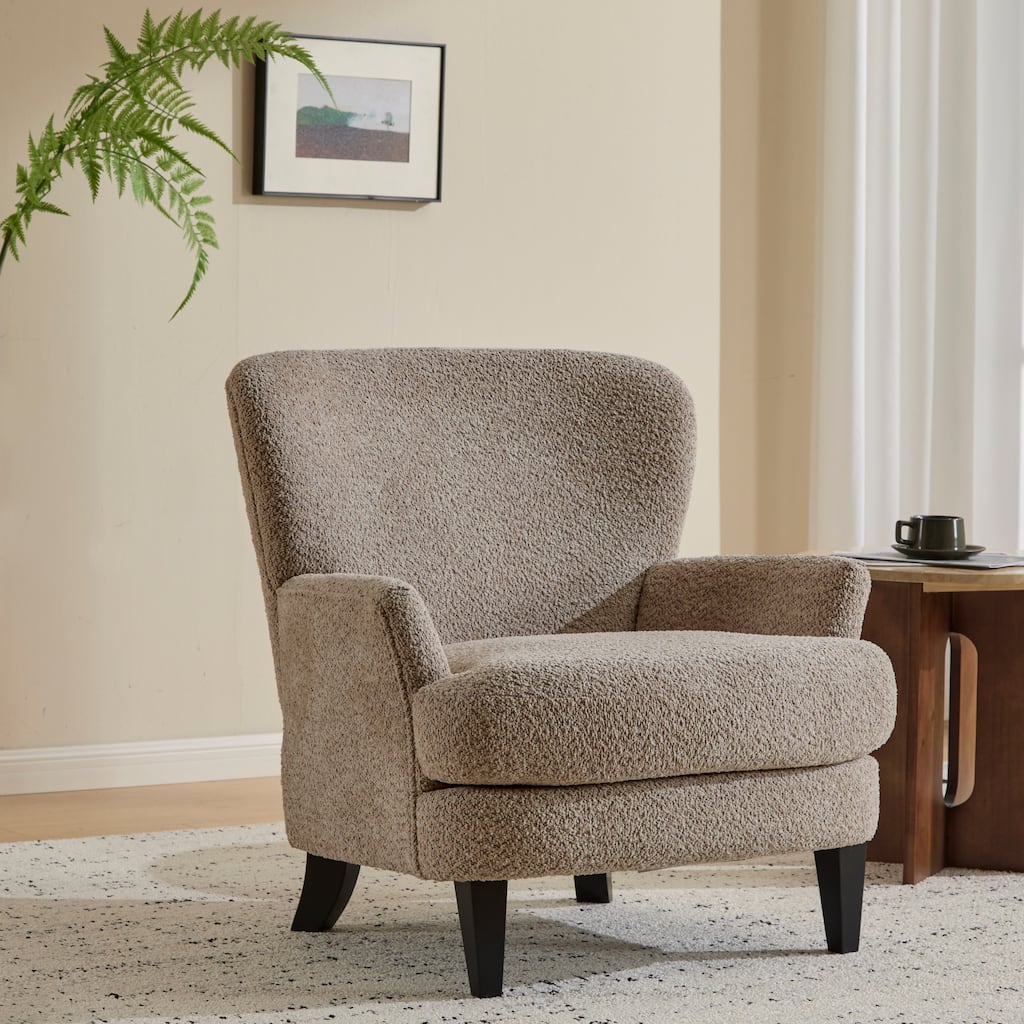 Roomfitters Accent Upholstered Club Chair Armchair with Textured Fabric and Tapered Legs for Living Room, Black + Light Brown