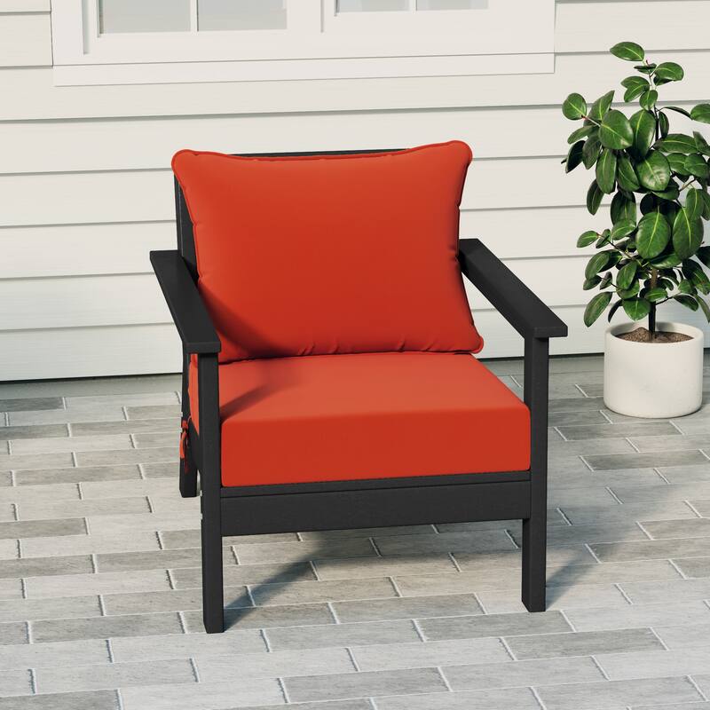 Birchwood All Weather HDPE Outdoor Patio Deep Seating Black Club Chair With Cushions (1-Piece) - Black/Orange