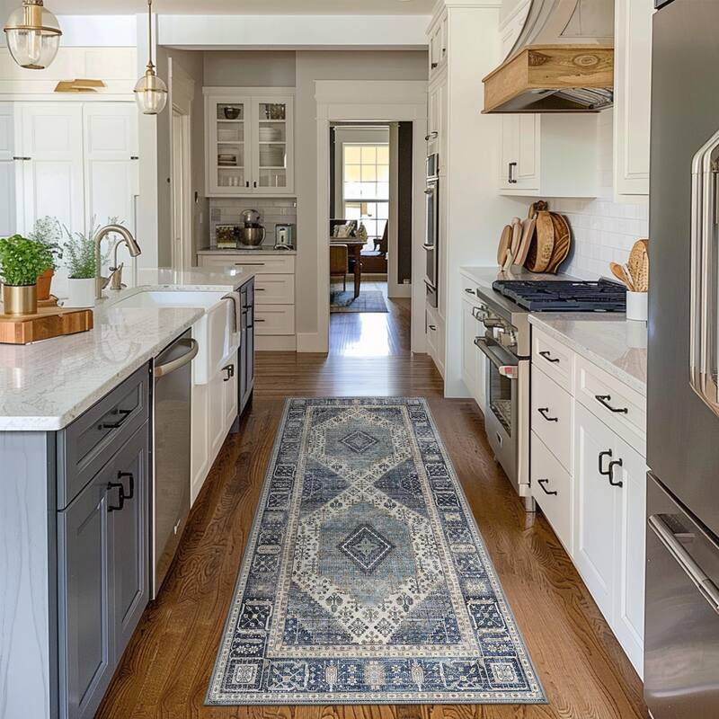 Mcow Faded Floral Vintage Low-Pile Machine Washable Non-Slip Area Rug