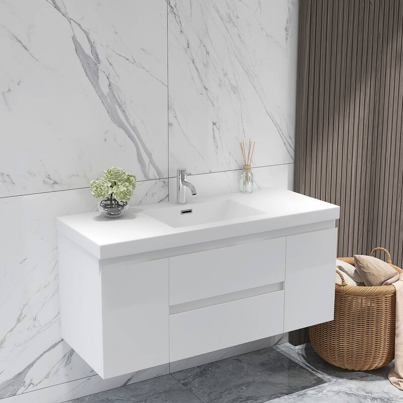 Floating Bathroom Vanity with Integrated Resin Top