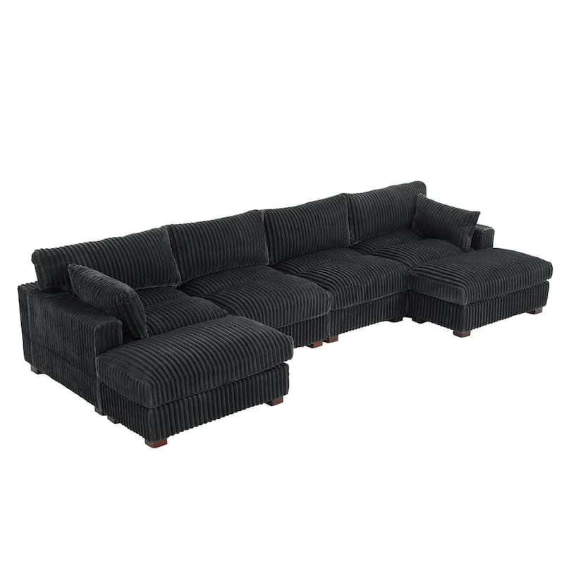 Modern Oversized Plush Corduroy Modular Sectional Sofa with 2 Ottomans