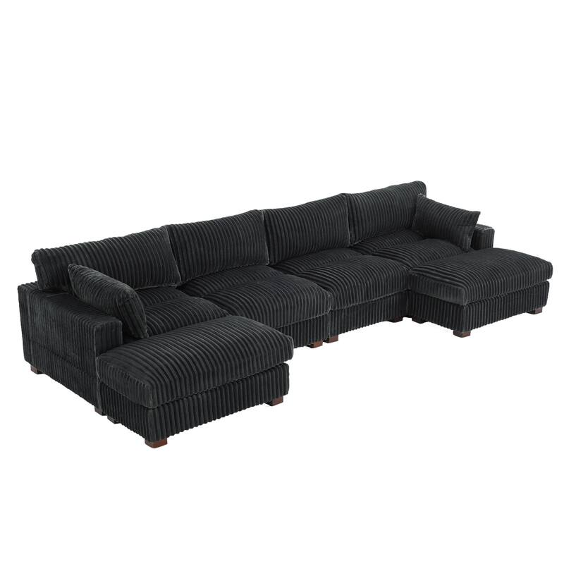 Upholstered Plush Flannel Modular Sectional Sofa with Pillows,Ajustable Headrest