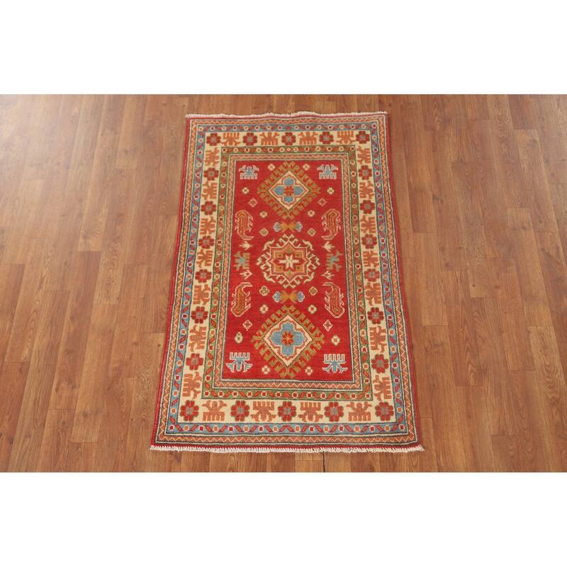 Kazak Oriental Accent Rug Handmade Red Wool Carpet - 2'7"x 4'2"