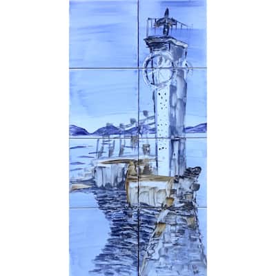 12in x 24in Lighthouse Design 8pc Ceramic Tile Mosaic Mural