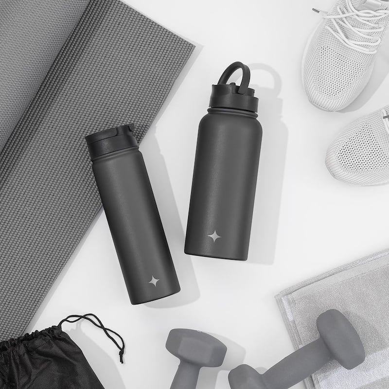 JoyJolt Vacuum Insulated Stainless Steel Water Bottle with Flip Lid & Sport Straw Lid - 32 oz