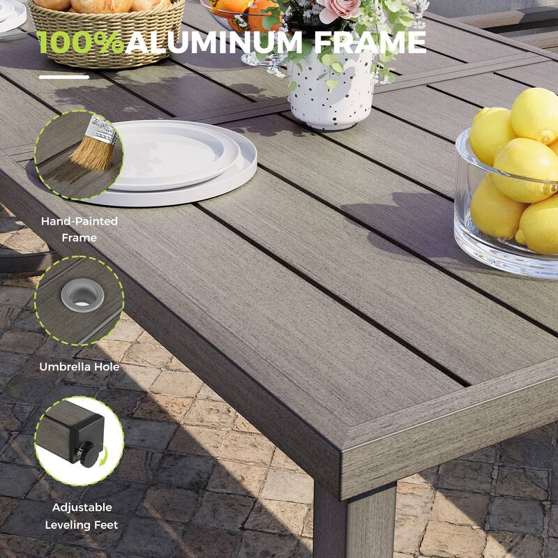 Quietude 7-Piece Gray Aluminum Patio Dining Set with Rectangular Table and Light Gray Cushions