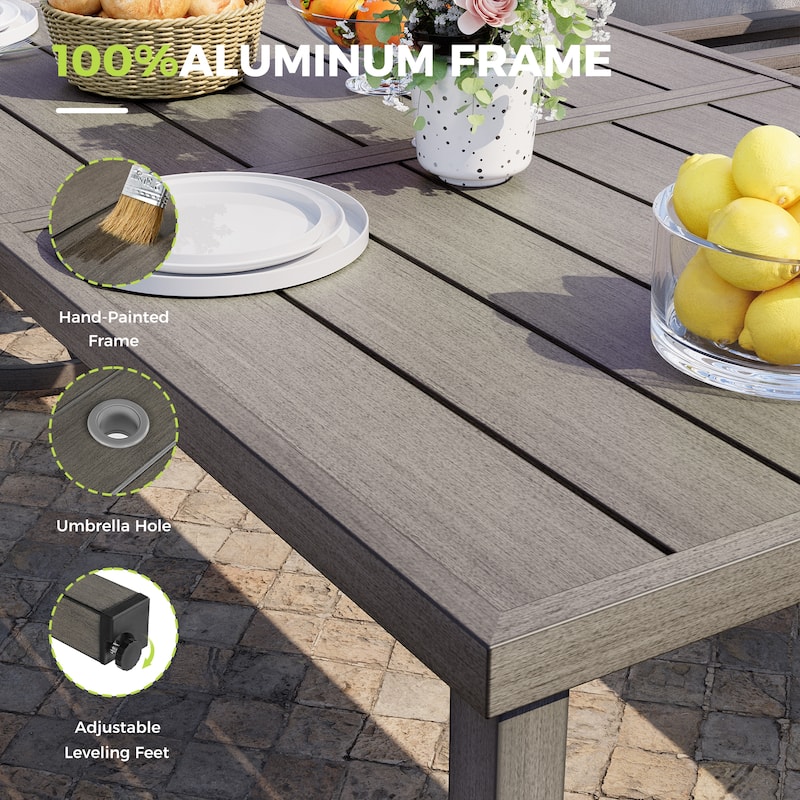 QuillManor 60" Rectangular Gray Aluminum Outdoor Dining Table with 2in. Umbrella Hole