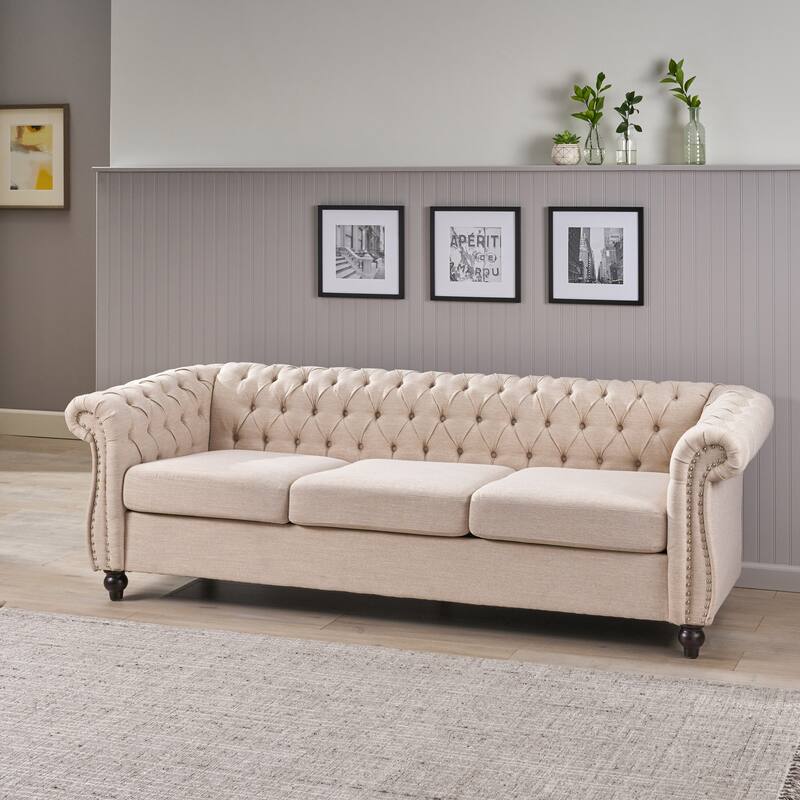 Chesterfield Button Tufted 3-seater Sofa with Nailheads