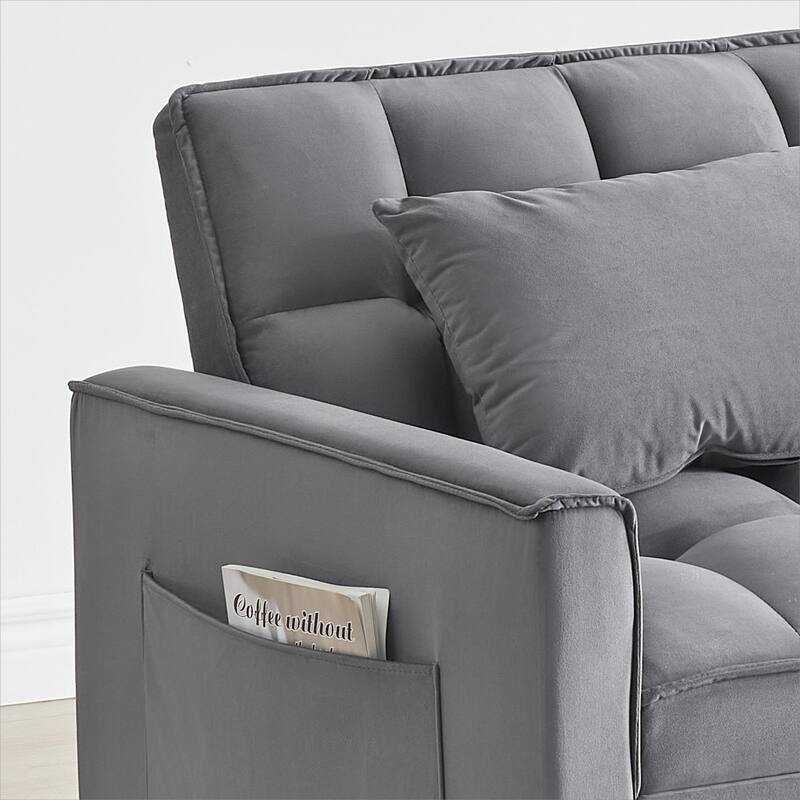 Modern 70.86" 3 in 1 Single Convertible Sofa Bed with Adjustable Back and Moving Wheel for Living Room