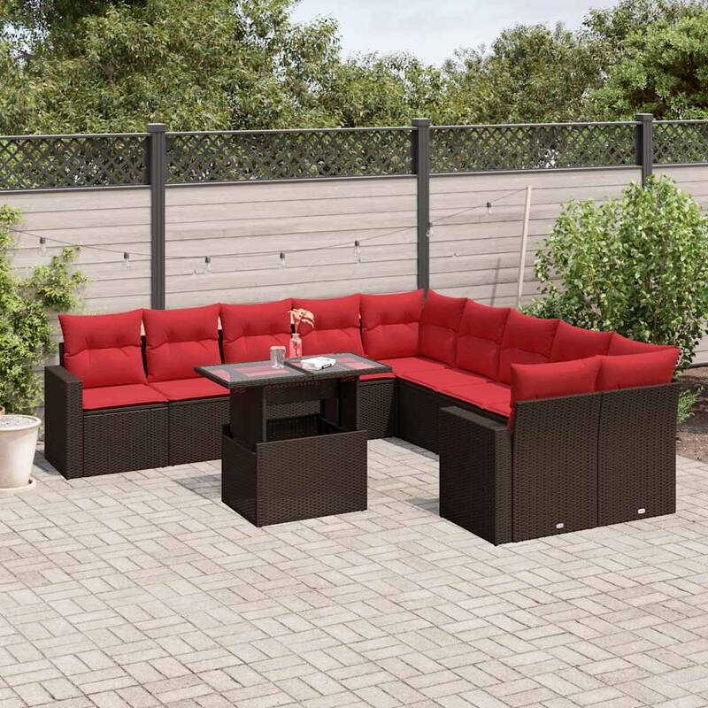 vidaXL Patio Sofa Set with Cushions and Table Outdoor 11 Piece Poly Rattan - 24.4 x 24.4 x 27.2