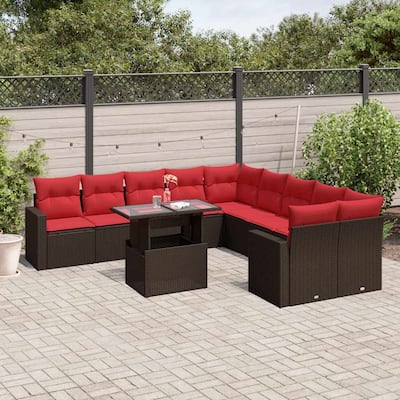 vidaXL Patio Sofa Set with Cushions and Table Outdoor 11 Piece Poly Rattan - 24.4 x 24.4 x 27.2